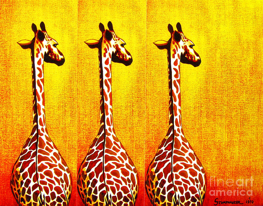 Three Amigos Giraffes Looking Back Painting