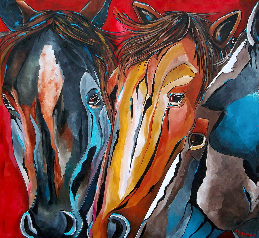Horse Painting - Three Amigos by Patti Schermerhorn