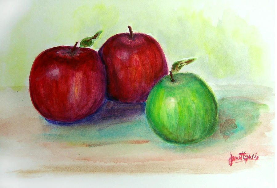 Three Apples Painting by Janet Garcia