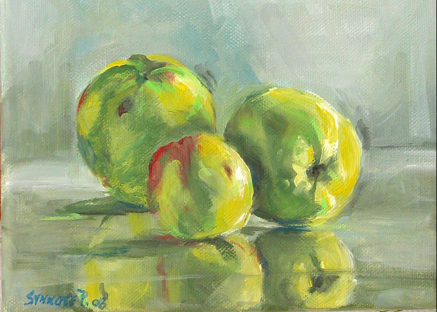 Three Apples Painting by Synnove Pettersen
