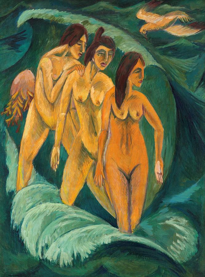 Three bathers Painting by Ernst Ludwig Kirchner