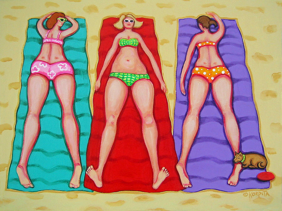 Three Bathing Beauties and Buster Painting by Rebecca Korpita