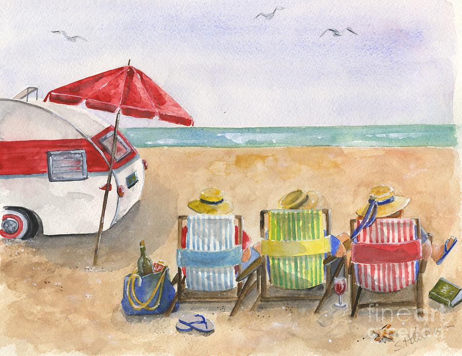 Summer Painting - Three Beach Camping Amigos by Sheryl Heatherly Hawkins