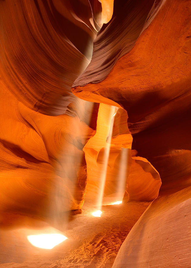 Antelope Canyon Photograph - Three Beams of Light by Adam Pender
