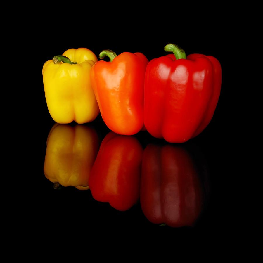 Vegetable Photograph - Three Bell Peppers by Jim Hughes