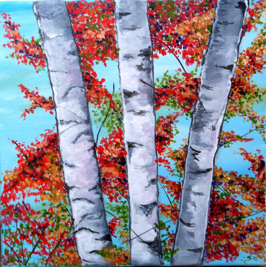 Three Birches in Autumn Painting by Susan Odom - Fine Art America