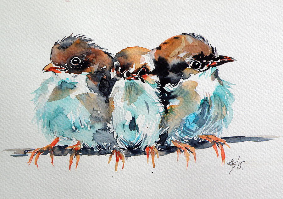 Three birds Painting by Kovacs Anna Brigitta