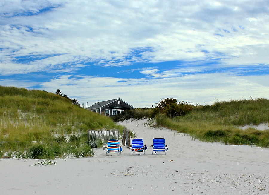 Three Blue Beach Chairs Photograph by Amazing Jules