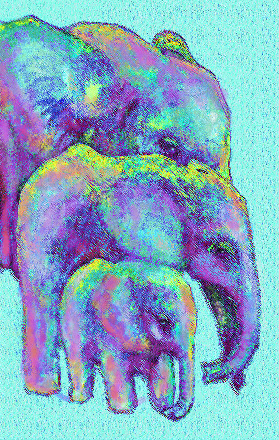 Three Blue Elephants Digital Art by Jane Schnetlage
