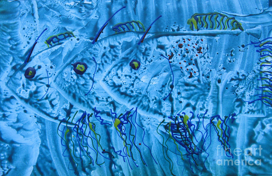 Three Blue Fish Mixed Media by Patricia Januszkiewicz