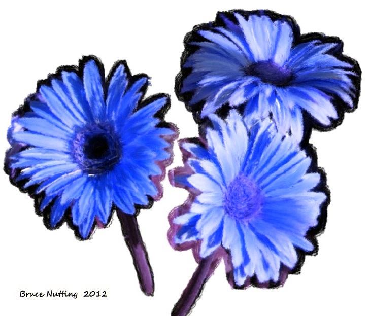 Three Blue Flowers Painting by Bruce Nutting