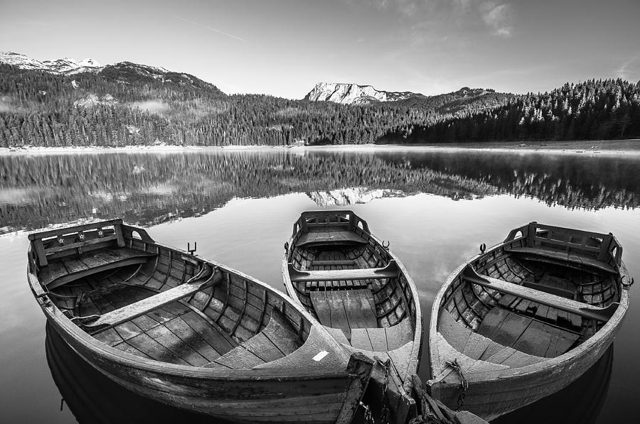 Three boats B-W Photograph by Sergey Simanovsky