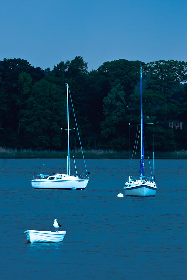 Three Boats In Twilight On The Navesink River Photograph by Gary Slawsky