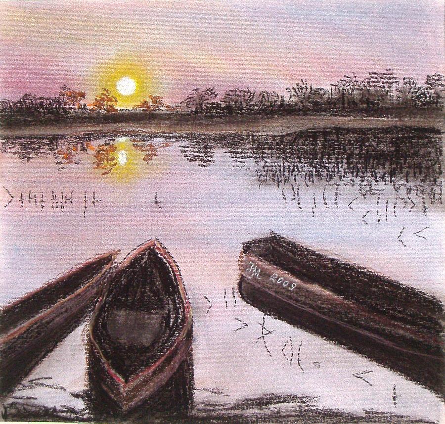 Three boats Pastel by Nina Mitkova
