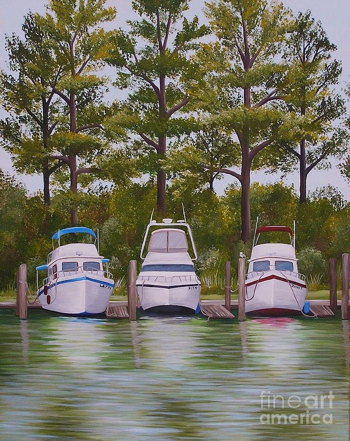 Three Boats Painting by Valerie Carpenter