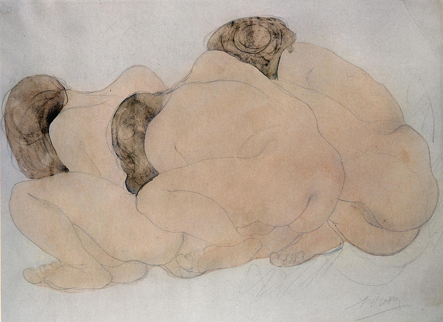 Auguste Rodin Drawing - Three Boulders  by Auguste Rodin