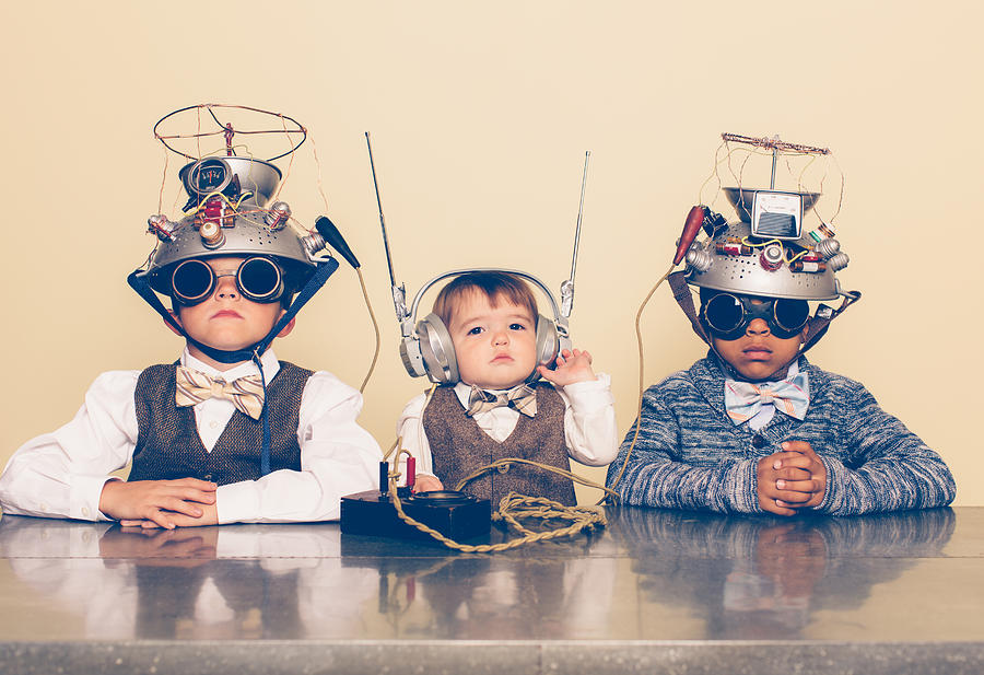 Three Boys Dressed as Nerds with Mind Reading Helmets Photograph by Andrew Rich