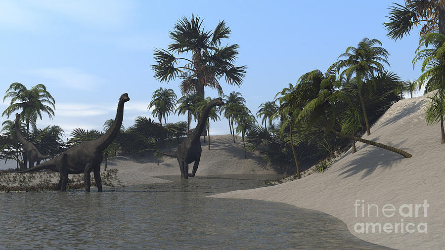 Three Brachiosaurus Dinosaurs Grazing Digital Art by Kostyantyn ...