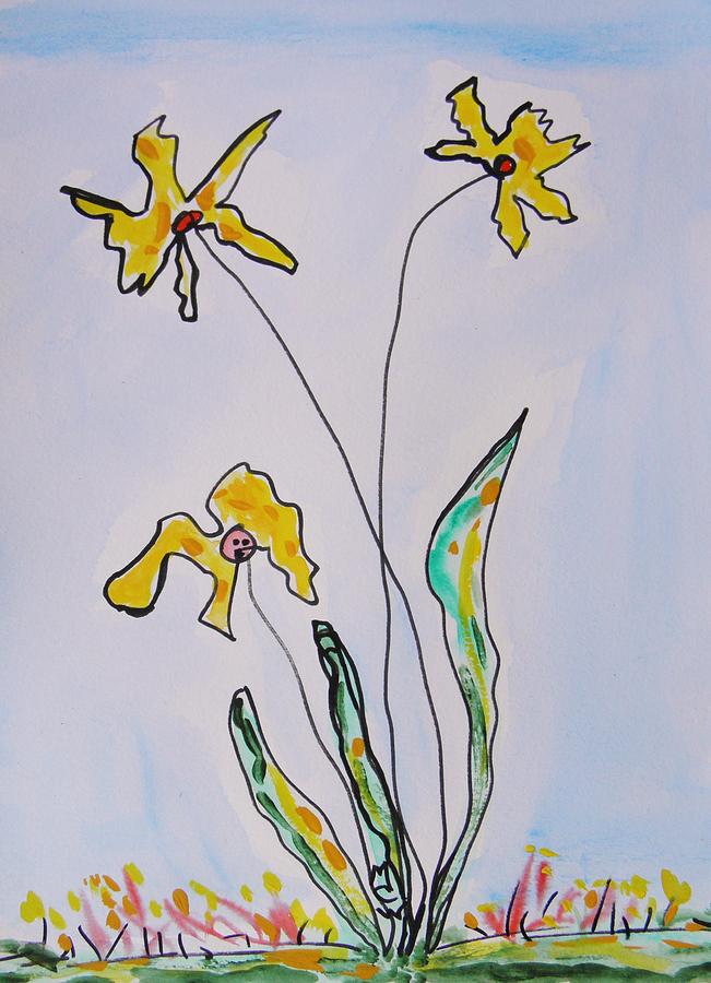 Three Bright Blooms Painting by Mary Carol Williams