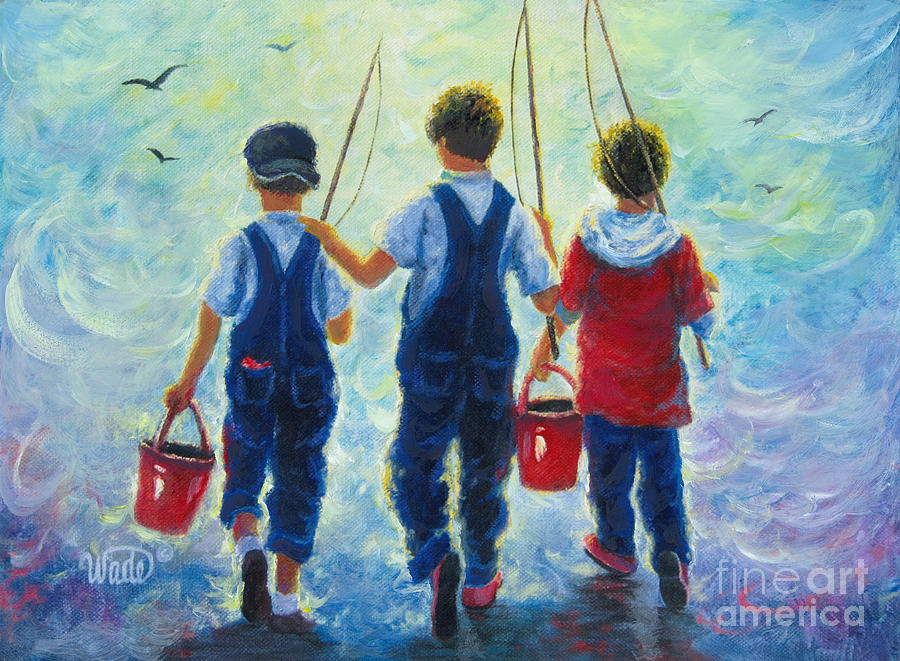 Three Boys Painting - Three Brothers Fishing by Vickie Wade