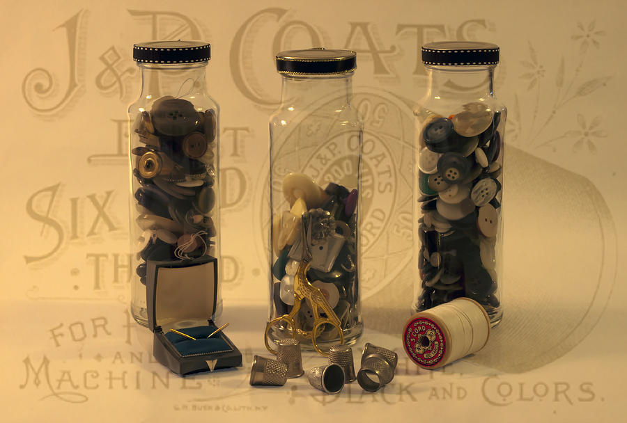 Buttons Photograph - Three Button Jars by Sandra Foster
