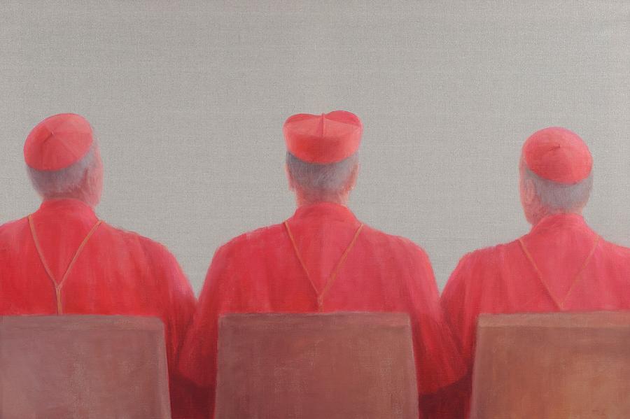 Cardinal Photograph - Three Cardinals II, 2012 Acrylic On Canvas by Lincoln Seligman
