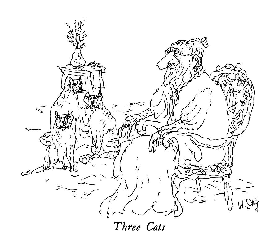Three Cats Drawing by William Steig