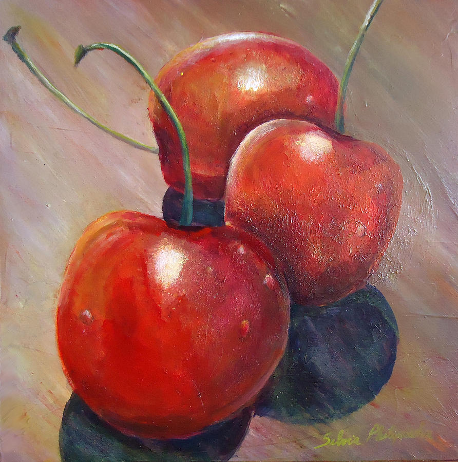 Three cherries Painting by Silvia Philippsohn