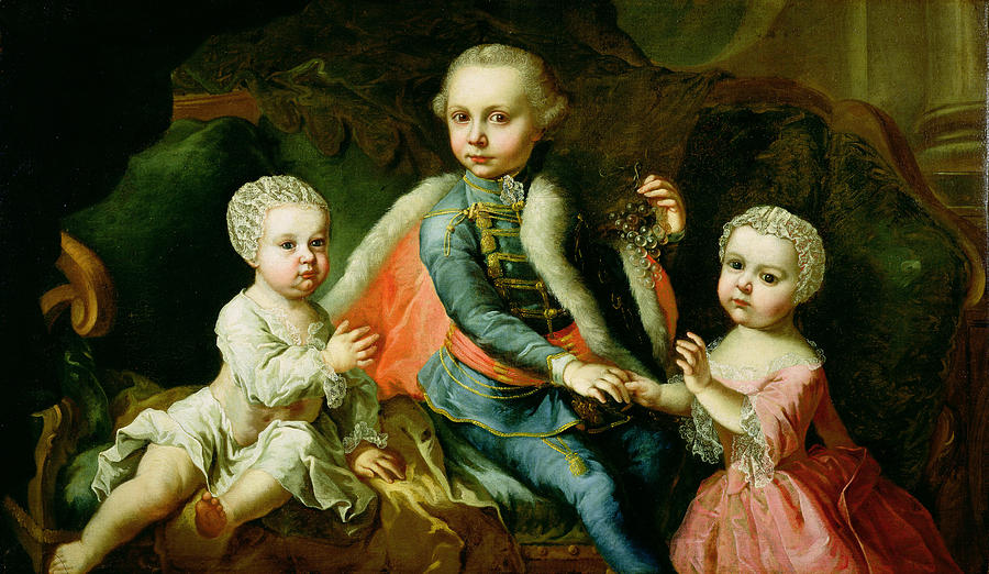 Grape Painting - Three Children Seated On A Sofa, Said by Johann Georg Weikert