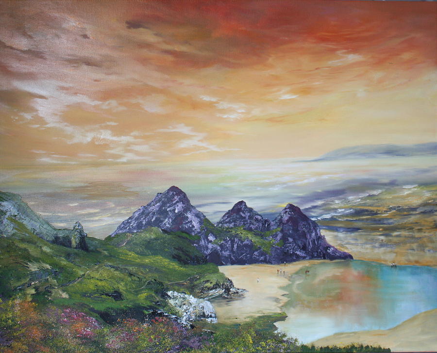 Three Cliffs Bay - Swansea U.K Painting by Jean Walker