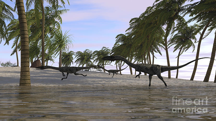 Dinosaur Digital Art - Three Coelophysis Running by Kostyantyn Ivanyshen