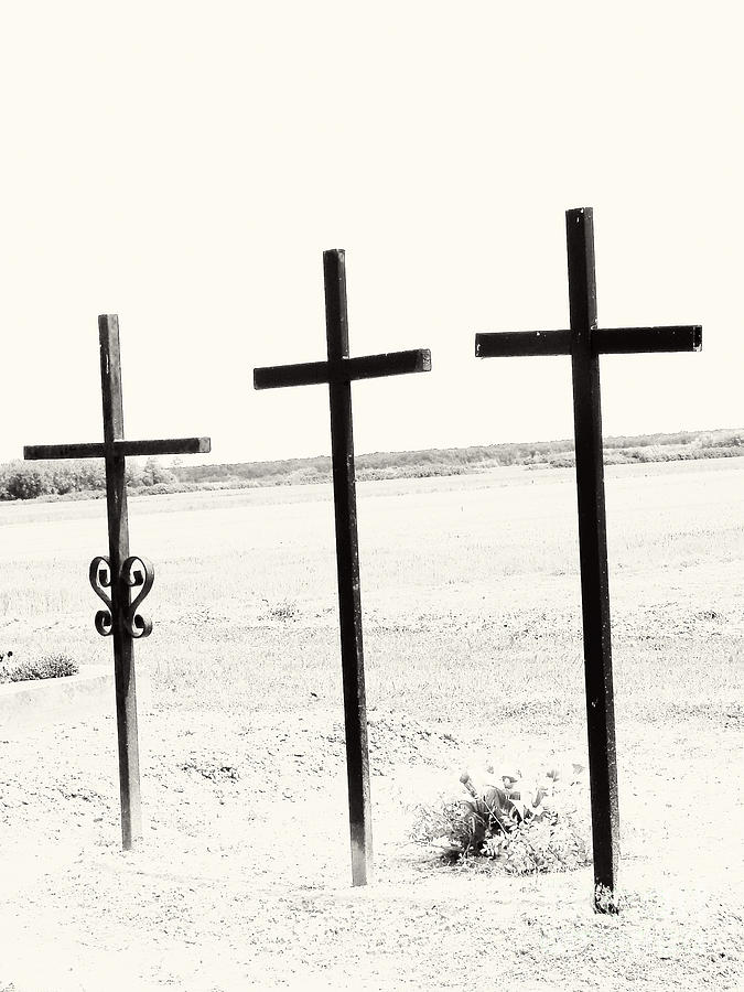 Black And White Photograph - Three Crosses by Dan Radi