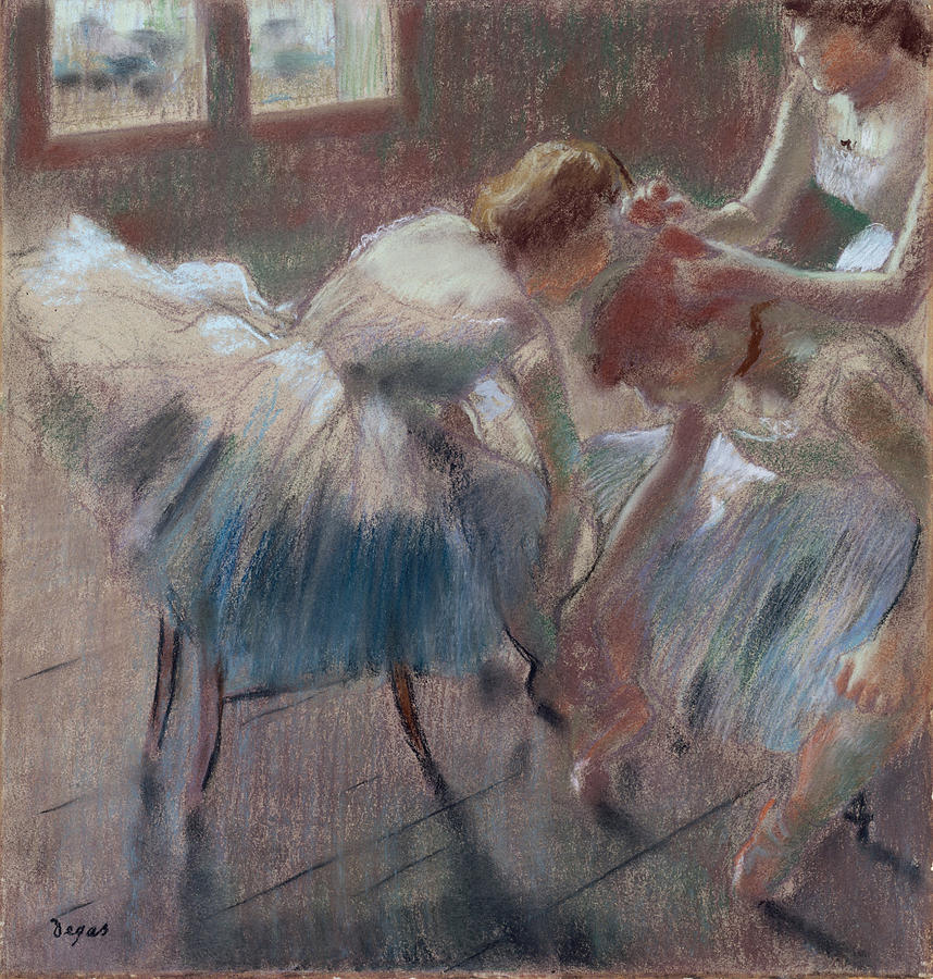 Edgar Degas Painting - Three Dancers Preparing for Class by Edgar Degas