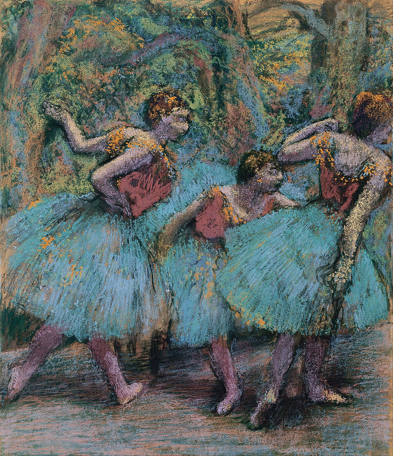 Three Dancers.Blue Tutus Red Bodices Painting by Edgar Degas