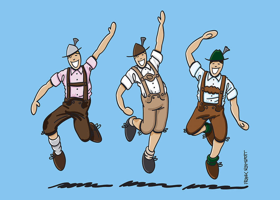 Munich Movie Drawing - Three Dancing Oktoberfest Lederhosen Men by Frank Ramspott