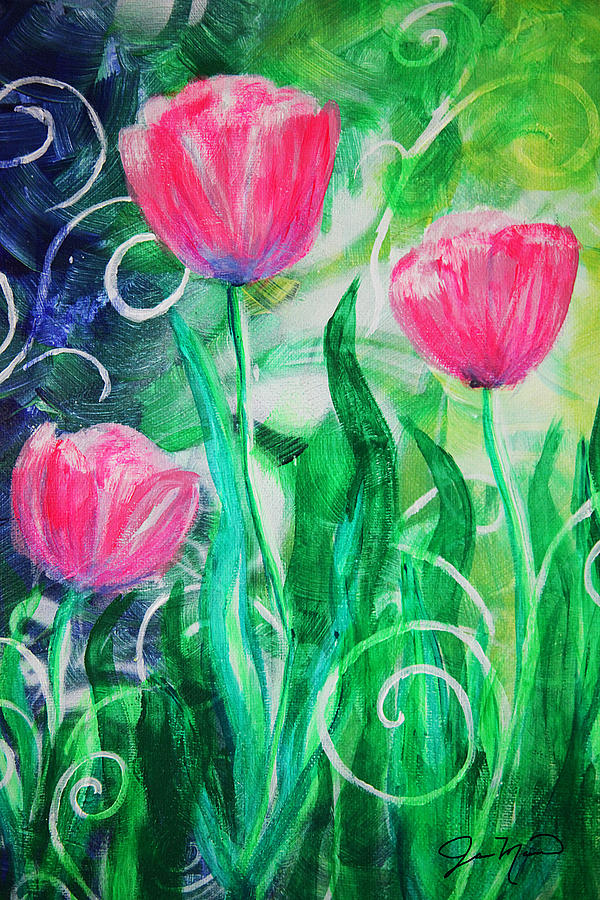 Three Dancing Tulips Painting by Jan Marvin