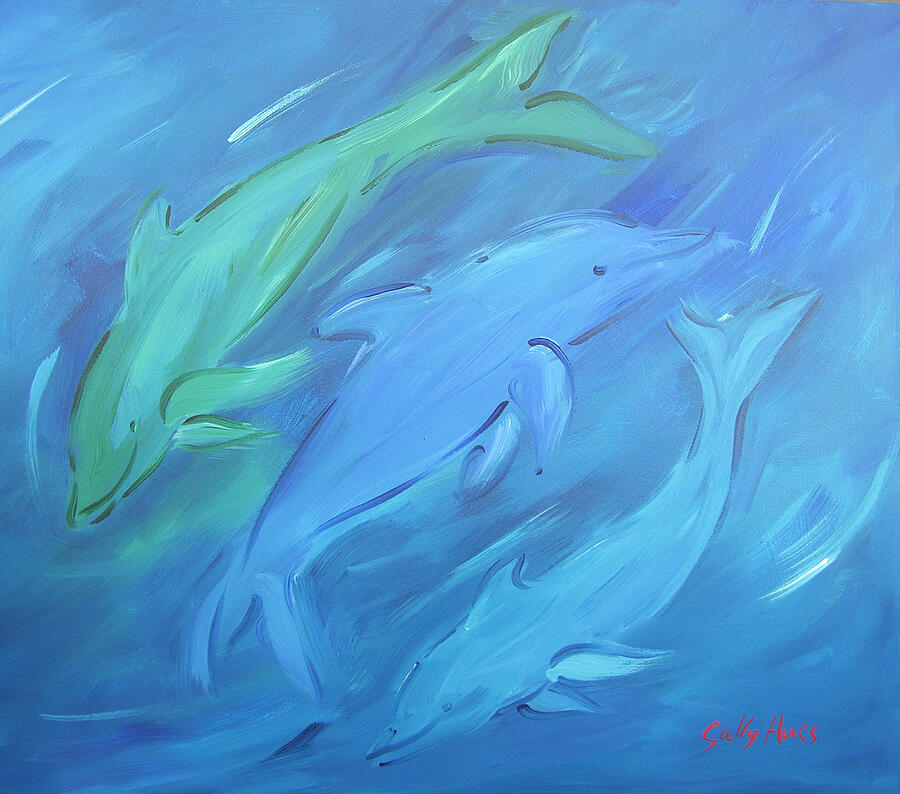 Dolphin Painting - Three Dolphins by Sally Huss