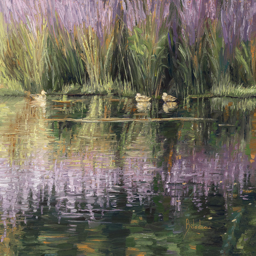Three Ducks In A Pond Painting by Lucie Bilodeau
