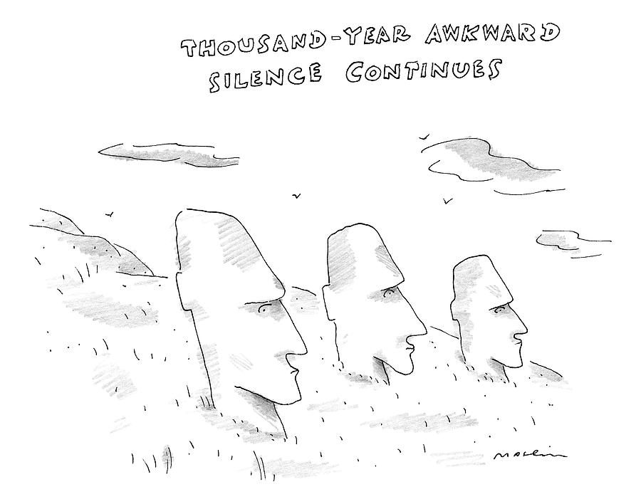 Three Easter Island Heads Are Show Drawing by Michael Maslin