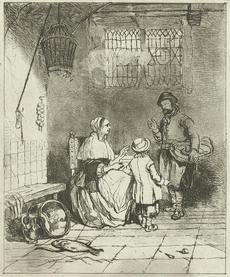 Three Figures In A Kitchen Interior, Huib Van Hove Bz Drawing by Huib ...