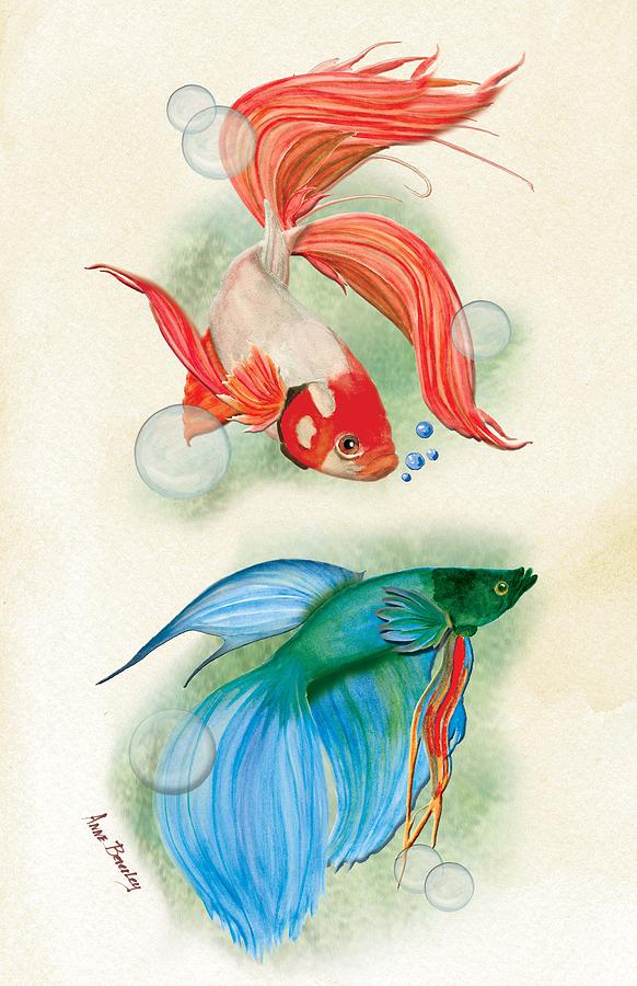 Three Fish Painting by Anne Beverley-Stamps
