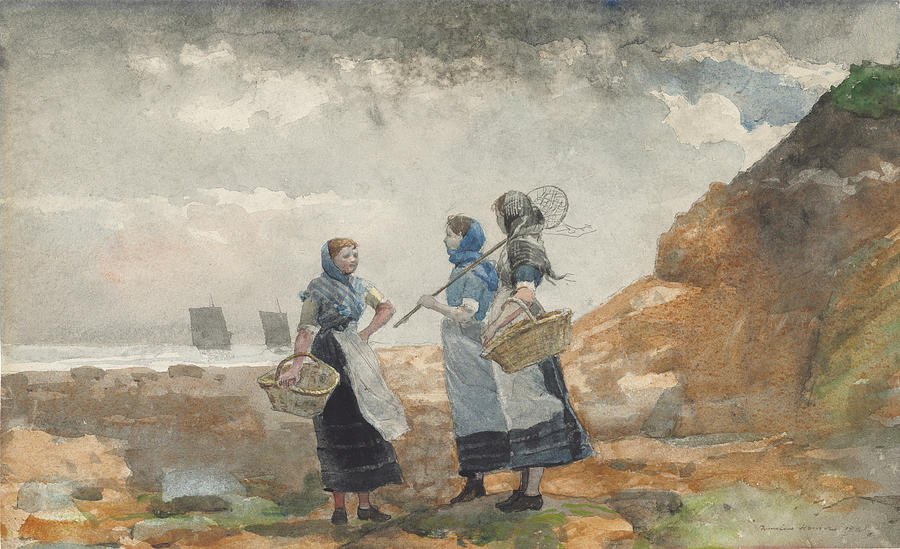 Winslow Homer Painting - Three Fisher Girls Tynemouth by Celestial Images