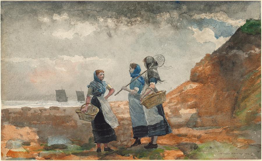 Winslow Homer Painting - Three Fisher Girls by Celestial Images