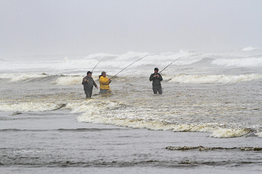 Three Fishermen In The Surf Photograph by Tom Janca