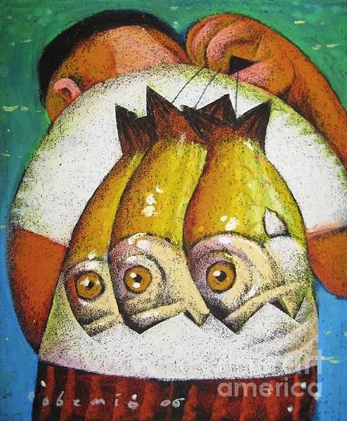 Three Fishes Pastel by Roel Obemio