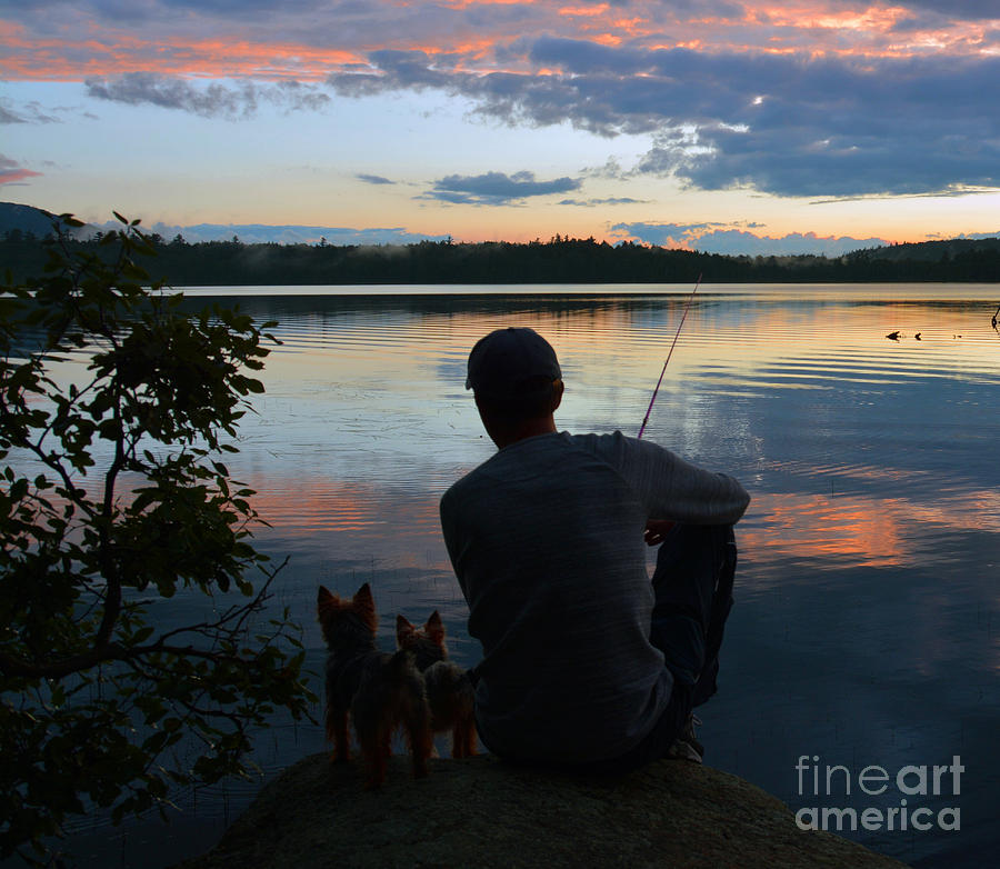 Sunset Photograph - Three Fishing one Pole by Christine Dekkers