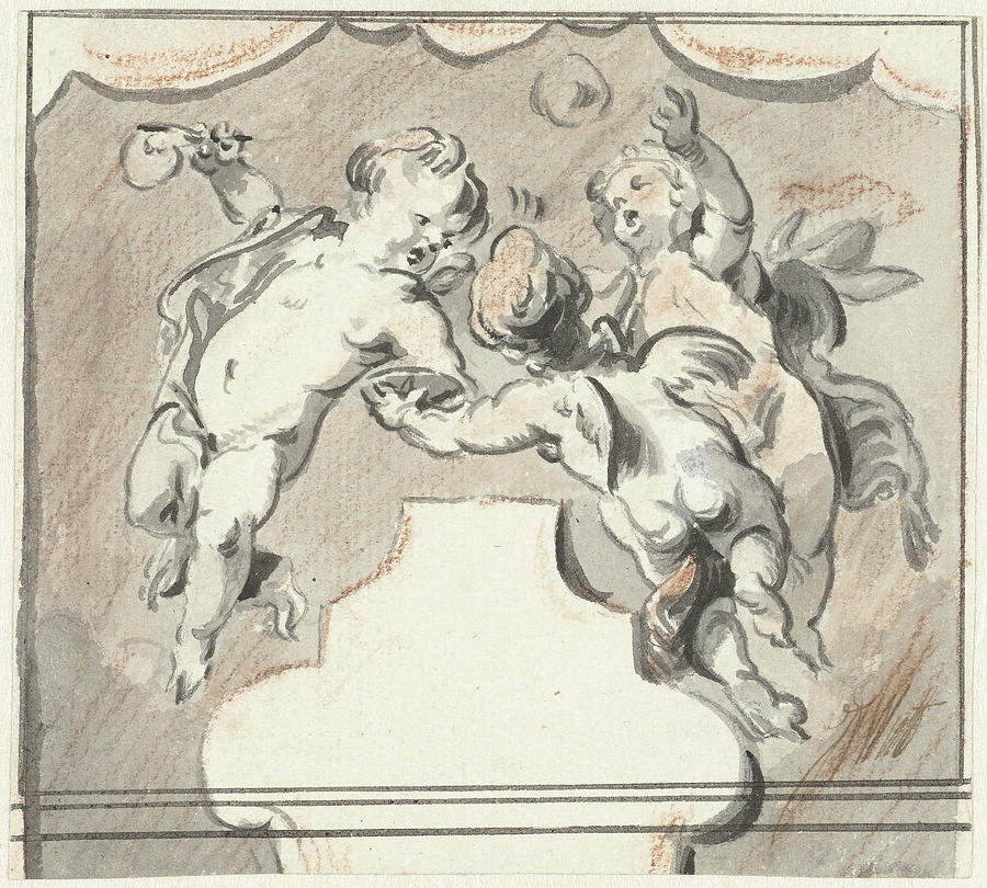 Three Floating Putti, Jacob De Wit Drawing by Quint Lox Fine Art America