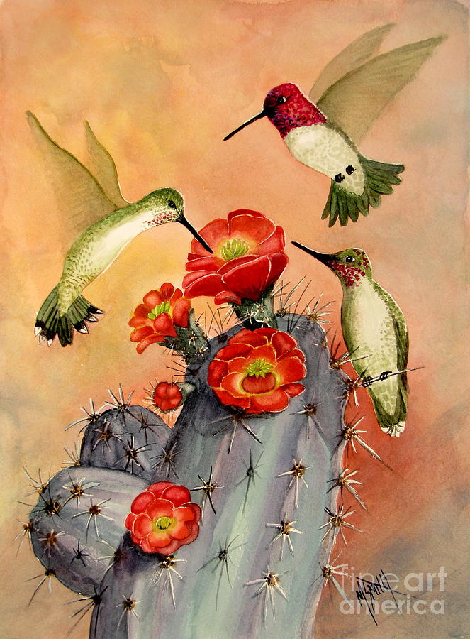 Hummingbird Painting - Three For Breakfast by Marilyn Smith