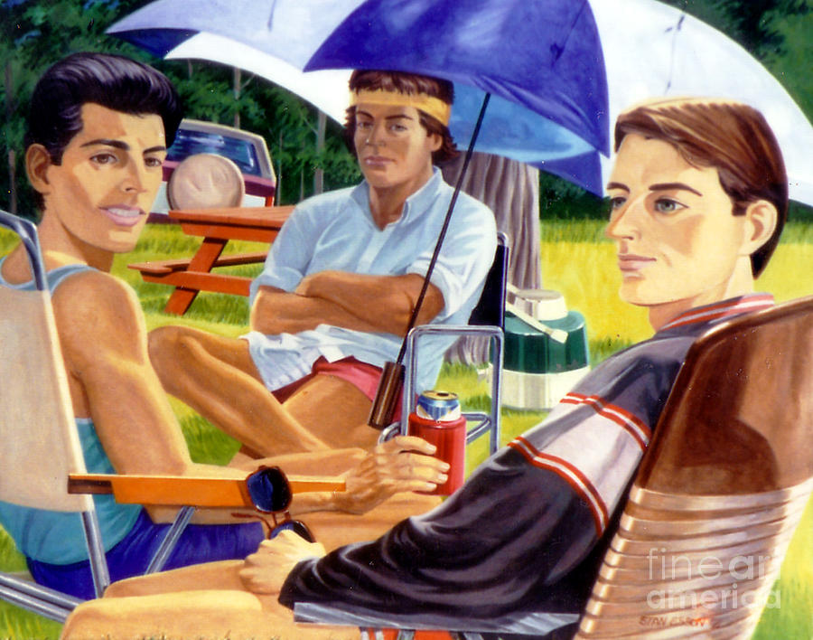 Three Friends Camping Painting by Stan Esson