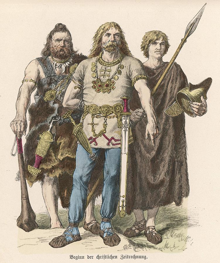 Three German Tribesmen Armed Drawing by Mary Evans Picture Library - Pixels